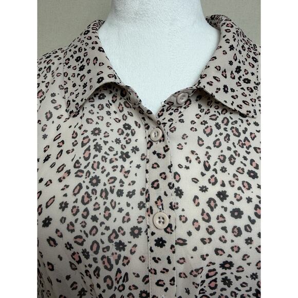 Torrid Women's Tunic Blouse Sz 4 Tan W/ Pink Black Print Flowy Semi Sheer Beach - Picture 4 of 16
